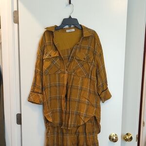 Plaid Mustard Shirt And Shorts Set